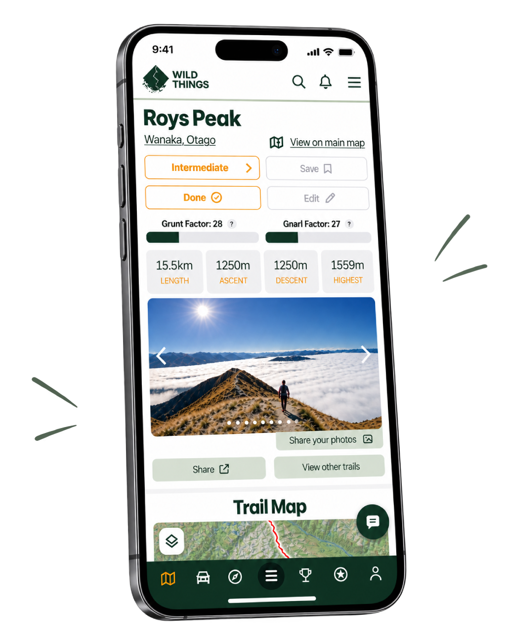 Wild Things trail page on a phone